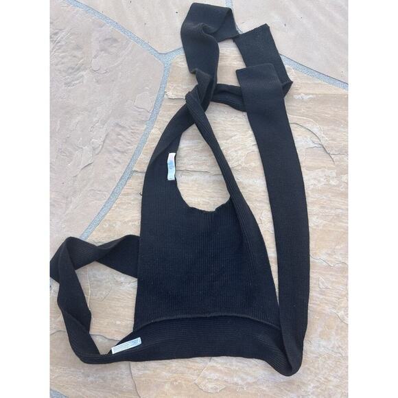 Free People Beach Black Knit Open Back Top Tie Neck Waist Small Boho - Picture 3 of 4